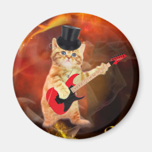 Rocker cat met bovenste hoed en gitaar magneet