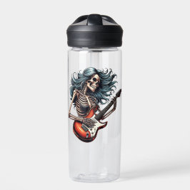 Rocker Chick Skeleton vrouw speelt gitaar kunst Waterfles