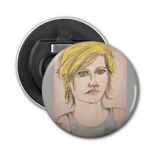 Rocker Girl met Tattoo Button Flesopener