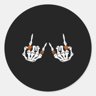 Rocker Hand Sign Rock Skelet Pompoen Schedel Ringe Ronde Sticker