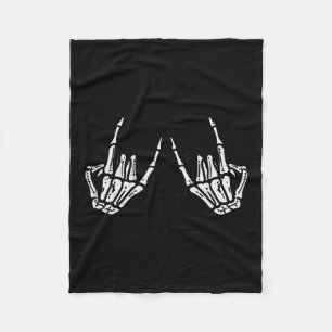 Rocker Hand Sign Rock Skeleton Retro Halloween Man Fleece Deken