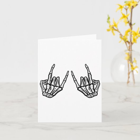 Rocker Hand Sign Rock Skeleton Retro Halloween Man Kaart (Gele Bloem)