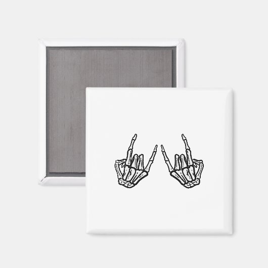 Rocker Hand Sign Rock Skeleton Retro Halloween Man Magneet (Voorkant / Achterkant)