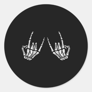Rocker Hand Sign Rock Skeleton Retro Halloween Man Ronde Sticker