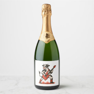 Rocker Koe PNG, Koe spelen gitaar Sparkling Wijnetiket