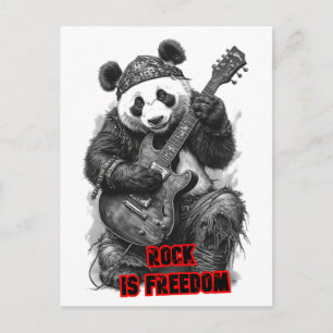 Rocker Panda zegt: Rock is Vrijheid op een Feestdagenkaart