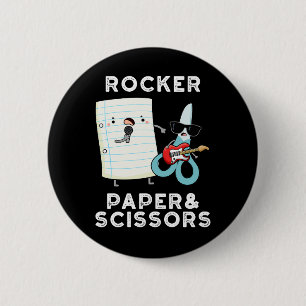 Rocker Paper en Scissors Funny Game Pun Dark BG Ronde Button 5,7 Cm
