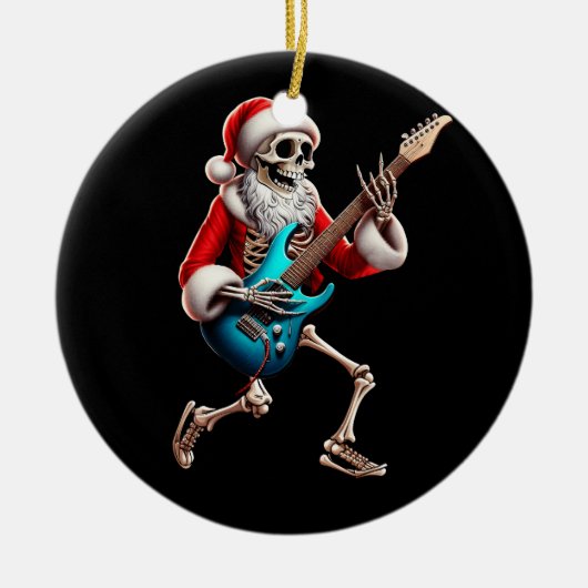 Rocker Santa Skelet Gitaar Horror Christmas Rock Keramisch Ornament (Voorkant)