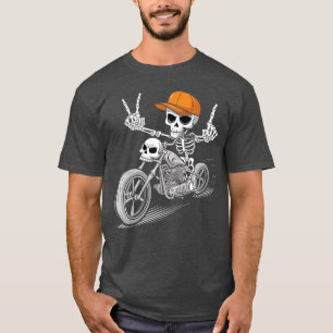Rocker Skelet op Motorfiets Cool Halloween Punk T-shirt