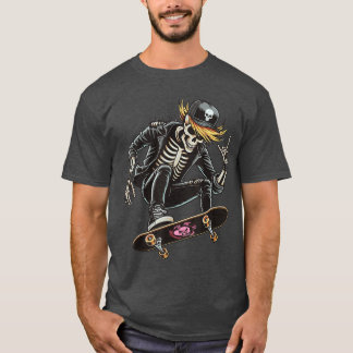 Rocker Skeleton Cap Skater Cool Halloween Punk Roc T-shirt