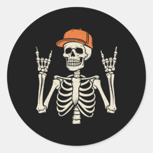 Rocker Skeleton Rock op de hand Halloween Skeleton Ronde Sticker