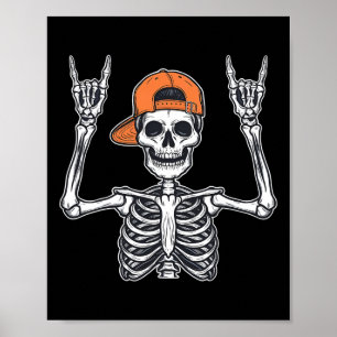 Rocker Skeleton Skater Pet Halloween Rock Mannen B Poster