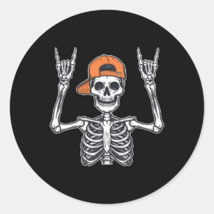 Rocker Skeleton Skater Pet Halloween Rock Mannen B Ronde Sticker
