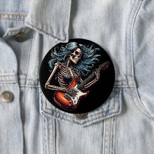 Rocker Skeleton vrouw speelt gitaar Dark art Ronde Button 4,0 Cm