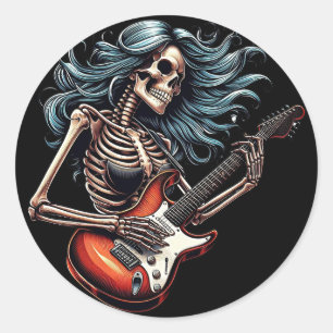 Rocker Skeleton vrouw speelt gitaar Dark art Ronde Sticker