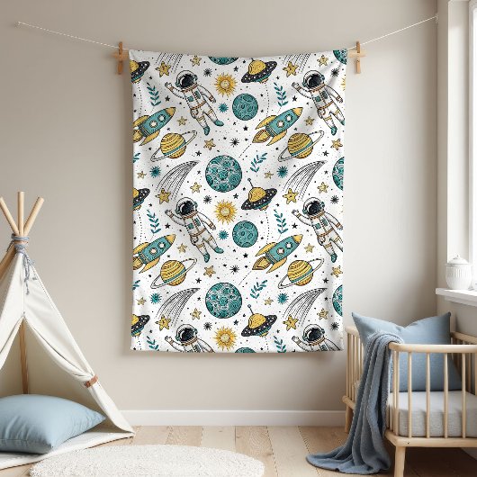 Rocket Adventure Blanket Space Gift for Newborn Fleece Deken