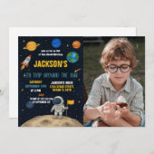 Rocket Adventure Verjaardag Uitnodiging met foto (Voorkant / Achterkant)
