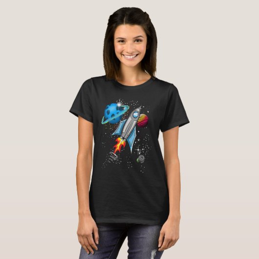 Rocket and planets in space t-shirt (Voorkant volledig)