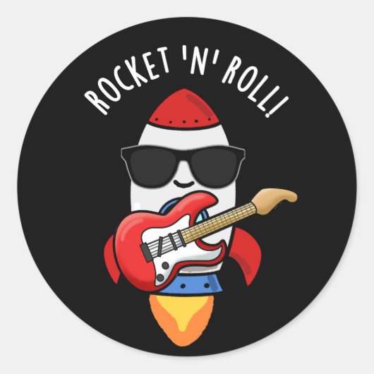 Rocket and Roll Funny Rocket Pun Dark BG Ronde Sticker (Voorkant)