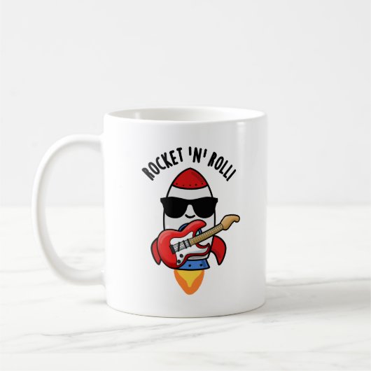 Rocket and Roll Funny Rocket Pun Koffiemok (Links)