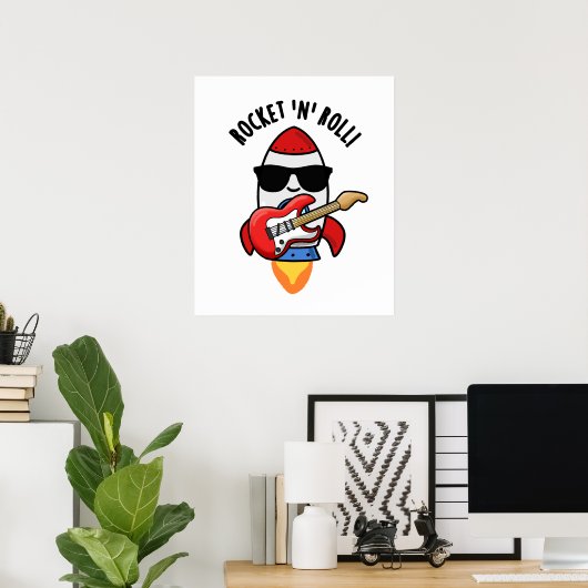 Rocket and Roll Funny Rocket Pun Poster (Thuiskantoor)