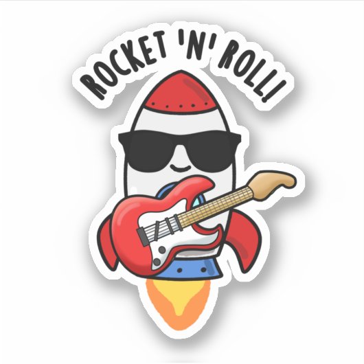 Rocket and Roll Funny Rocket Pun Sticker (Voorkant)