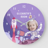 Rocket Astronaut Space Suit Custom Photo Kinder Ro Grote Klok (Voorkant)