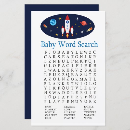 Rocket Baby shower Word Search Game (Voorkant / Achterkant)