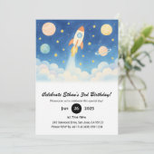 Rocket Blast-Off & Starry Galaxy Verjaardag Kaart (Staand voorkant)