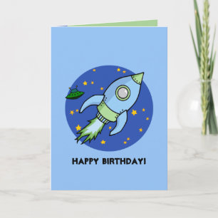 Rocket blauw groen Verjaardag Kaart