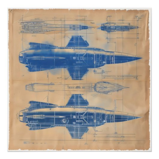  Rocket Blueprint Foto Afdruk (Voorkant)