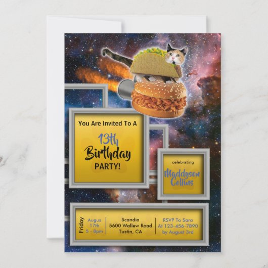 Rocket Cat Delivery Funny Invitation Kaart (Voorkant)