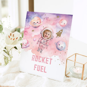 Rocket Fuel Outer Space planeten Meisje verjaardag Reclamebord Met Voetstuk
