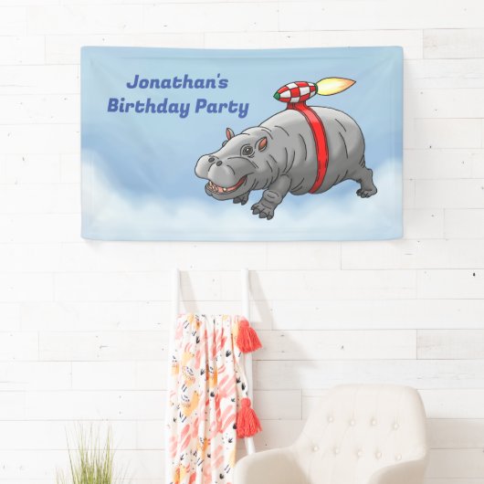 Rocket Hippo Verjaardag Spandoek (Insitu)