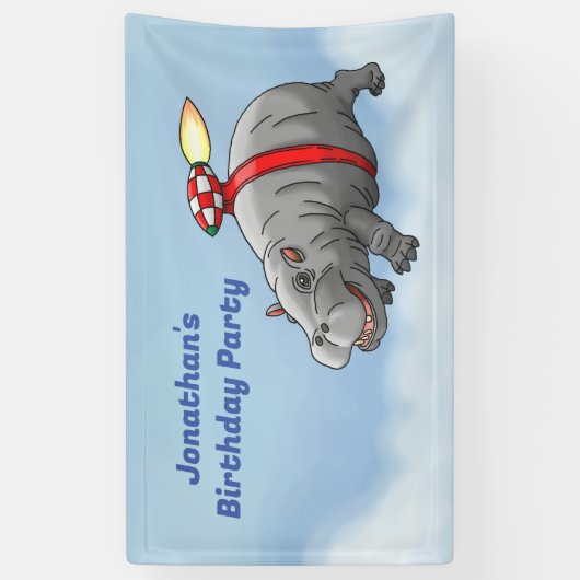 Rocket Hippo Verjaardag Spandoek (Verticaal)
