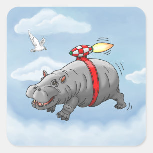 Rocket Hippo Verjaardag Vierkante Sticker