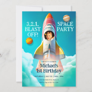 Rocket in Sky Space Thème Anniversaire Invitation