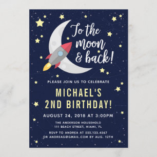 Rocket Moon Birthday Party Invitation Kaart