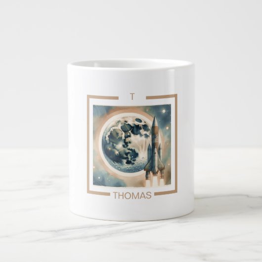 Rocket Moon Space Monogram Extra Grote Beker (Voorkant)