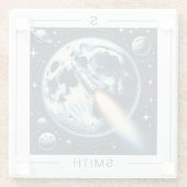 Rocket Moon Space Monogram Glazen Onderzetter (Achterkant)