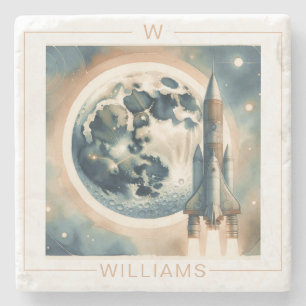 Rocket Moon Space Monogram Stenen Onderzetter