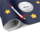 Rocket naar de maan en sterren op maat cadeaupapier (Rol Hoek)