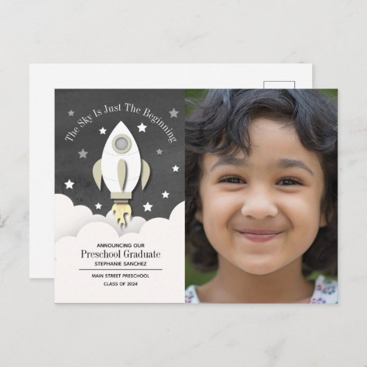 Rocket Preschool Graduol Photo Invitation Postc (Devant / Derrière)