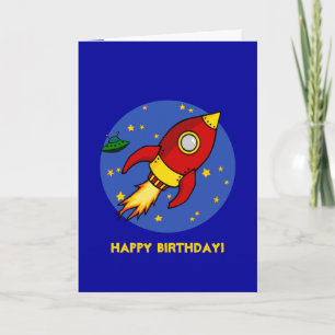 Rocket rood geel Blauw Verjaardag Kaart