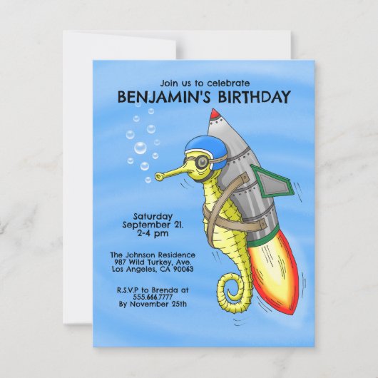Rocket Seahorse Invitation Anniversaire (Devant)