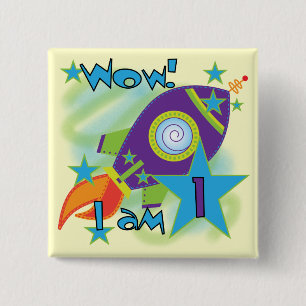 Rocket Ship 1st Birthday Tshirts en cadeaus Vierkante Button 5,1 Cm