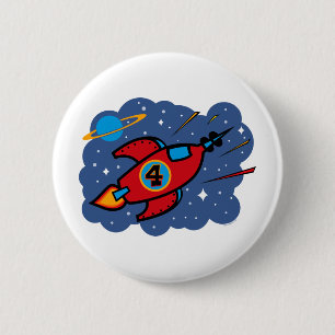 Rocket Ship 4th Birthday Ronde Button 5,7 Cm