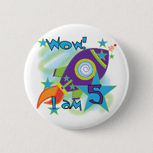 Rocket Ship 5th Birthday T-shirts en cadeautjes Ronde Button 5,7 Cm