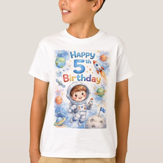 Rocket ship birthday Space Planets Boy Stars T-shirt (Voorkant)