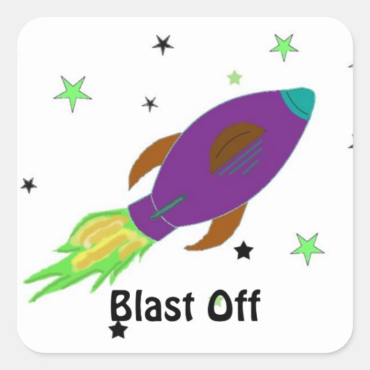 Rocket Ship Blasting off Vierkante Sticker (Voorkant)